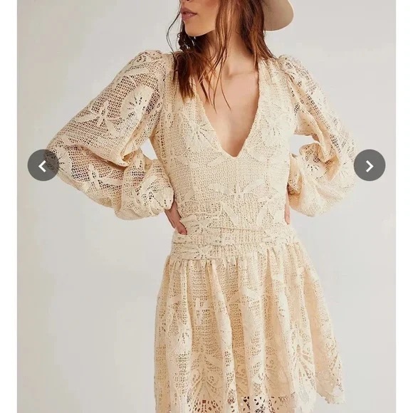Jen's Pirate Booty x Free People Size S Cream Crochet Long Sleeve Dress - Picture 1 of 5